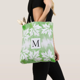 Gröntens vattenfärg tvättar löv och monogram tygkasse