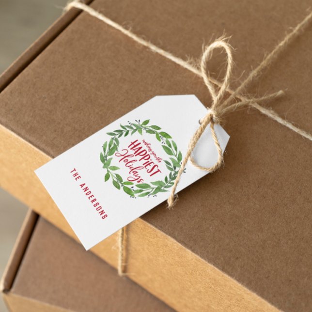 Gröntens vattenfärgsutandning lyckligaste helgdaga presentetikett (Skapare uppladdad)