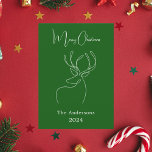 Gröntens vita abstrakt renar modern jul julkort<br><div class="desc">Gröntens bakgrund,  och en vit abstrakt en linjesren. Anpassa och lägg till namn och år. Text: God jul. Tillbaka: lägg till anteckningen och namnen.</div>