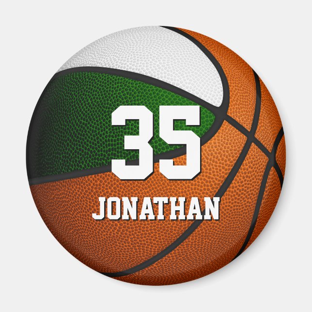 gröntens vita team färg realistiska basketboll magnet (Framsidan)
