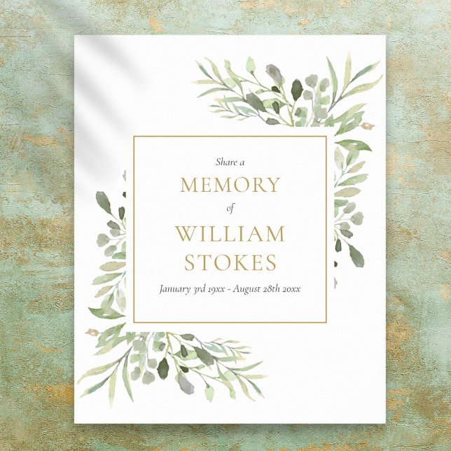 Grönyta Begravning Dela Ett Minne Skylt (Greenery Funeral Share A Memory Sign)