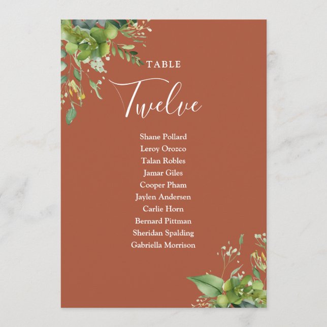 Grönyta Terrakotta Sittplan Bordnummer Tack Kort (Framsida)