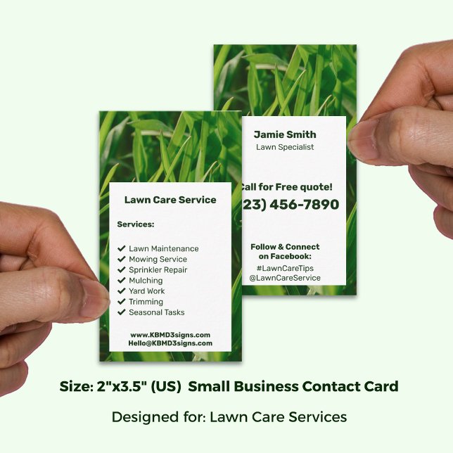 Grönyttevårdstjänst Grön Vit Ring Idag Visitkort (Lawn Care Service Green White Call Today Business Card; Size 2x3.5 Inch (US))