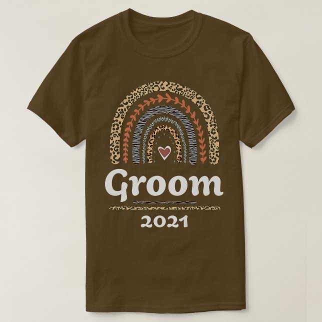 Groom 2021 Married Boho Rainbow Leopard Patt T Shirt (Design framsida)