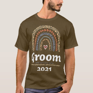 Groom 2021 Married Boho Rainbow Leopard Patt T Shirt