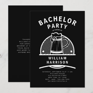 Groom Bachelor Party Black and White Brewery Tour Inbjudningar