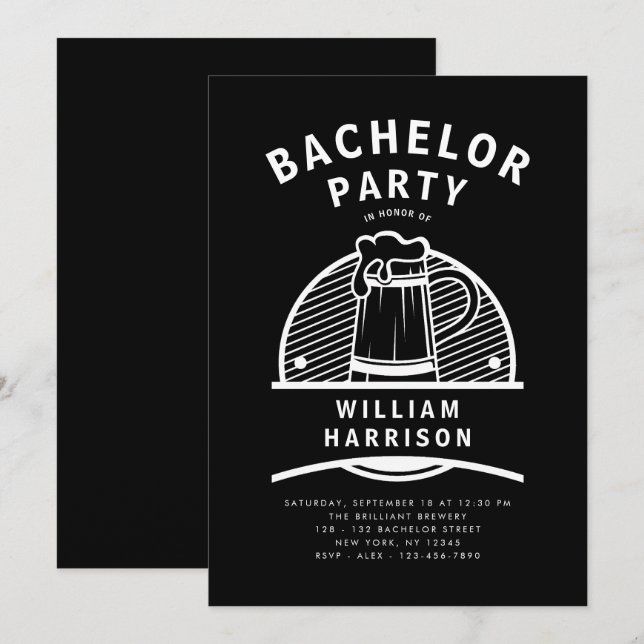 Groom Bachelor Party Black and White Brewery Tour Inbjudningar (Fram/baksida)