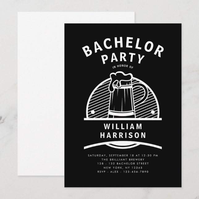 Groom Bachelor Party Black and White Brewery Tour Inbjudningar (Fram/baksida)