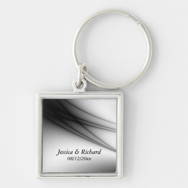 Groom Black and White Anpassningsbar Keychains Fyrkantig Silverfärgad Nyckelring (Framsidan)