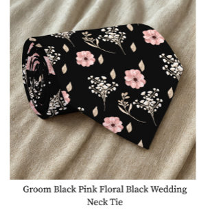 Groom Black Rosa Blommigt Black Bröllop Slips