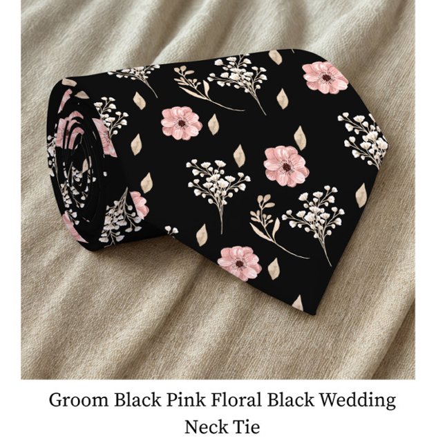 Groom Black Rosa Blommigt Black Bröllop Slips (Skapare uppladdad)