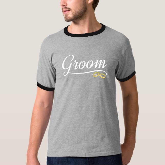 Groom Blommigt Bröllop Calligraphy Ringer Shirt T (Framsida)