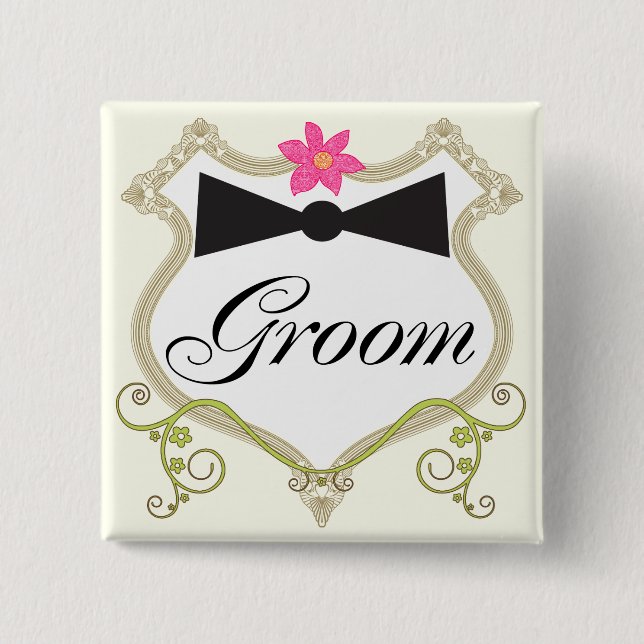 Groom Bow Tie Bröllop Badges Knapp (Framsida)