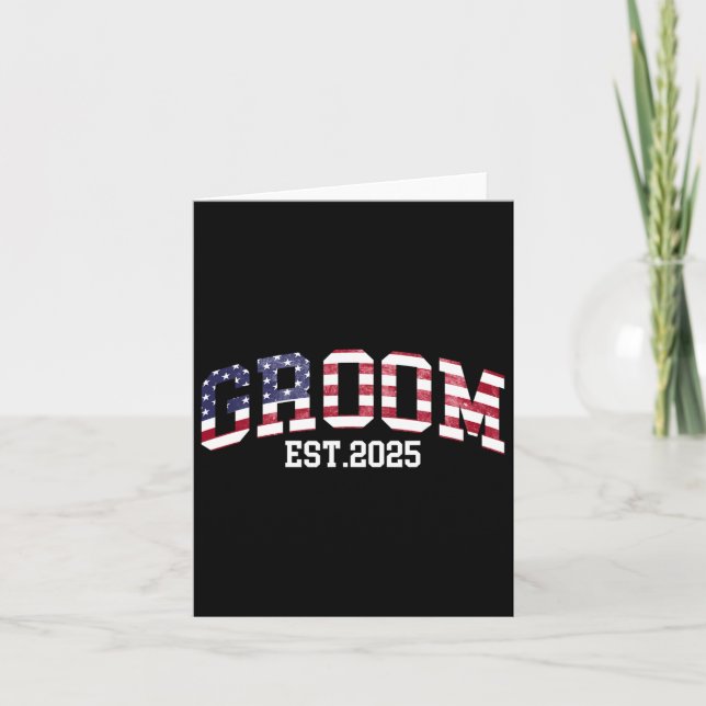 Groom Bride Est. 2025 USA flagga Ny gifta par Kort (Framsida)