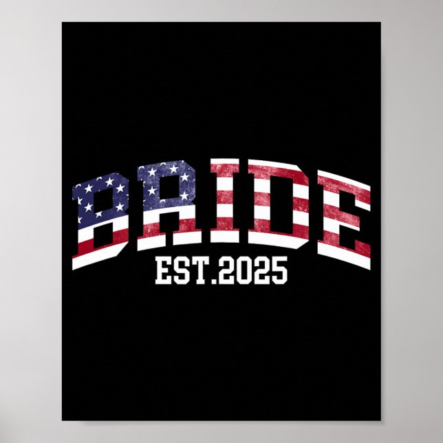 Groom Bride Est. 2025 USA flagga Ny gifta par Poster (Framsidan)