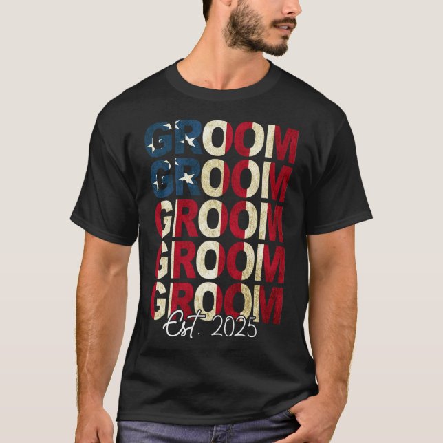 Groom Bride Est. 2025 USA Ny gifta Par T Shirt (Framsida)