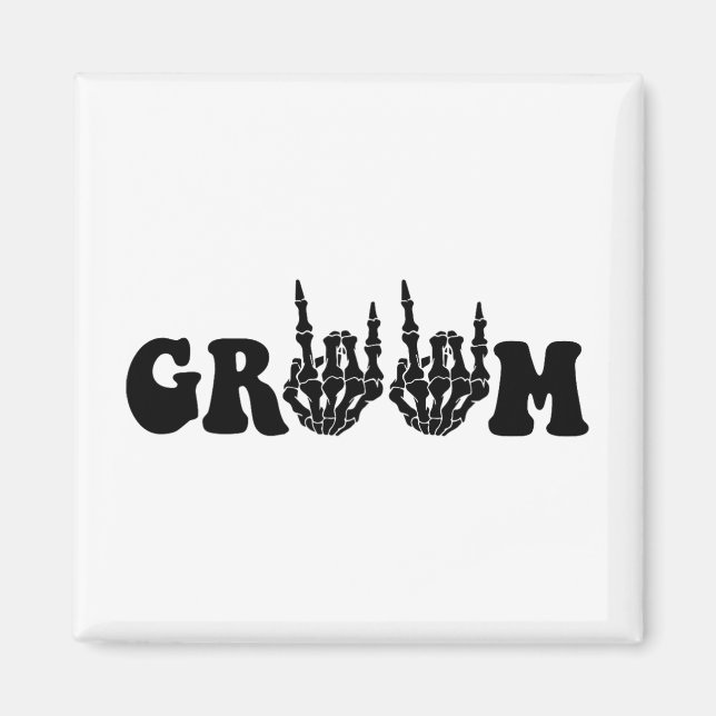 Groom Bride Skeleton Gothic Halloween Bröllop Bach Magnet (Framsidan)