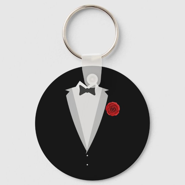 Groom Bröllop Costume Black Tie Funny Bachelor Par Nyckelring (Framsida)
