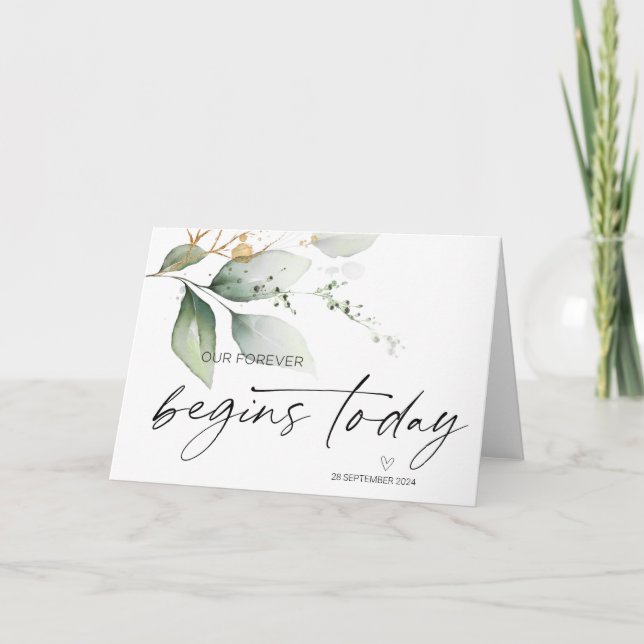 Groom Bröllopsdag Bride Vår Forever börjar i dag Kort (Framsida)