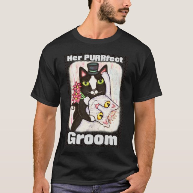 Groom Cat Bröllop par Black T-Shirt (Framsida)