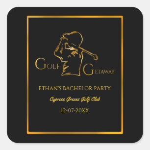 Groom Golfer Bachelor Party Luxury Guld Fyrkantigt Klistermärke