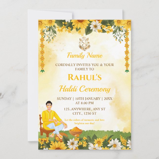 Groom Haldi Ceremony Invitation Card Inbjudningar (Framsida)
