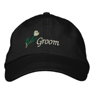 Groom Hat med Vit ros Broderad Keps