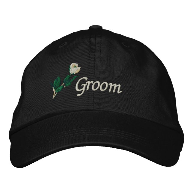 Groom Hat med Vit ros Broderad Keps (Framsida)