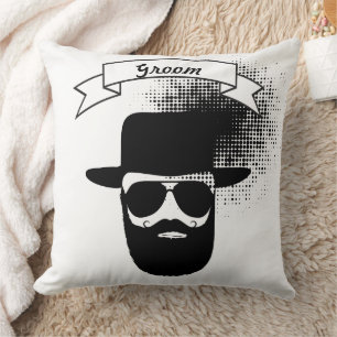 Groom Hip Glass Groovy Hat Handlebar Mustache Kudde