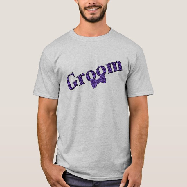 Groom Lila Zebra tryck Bröllopsfest T Shirt (Framsida)