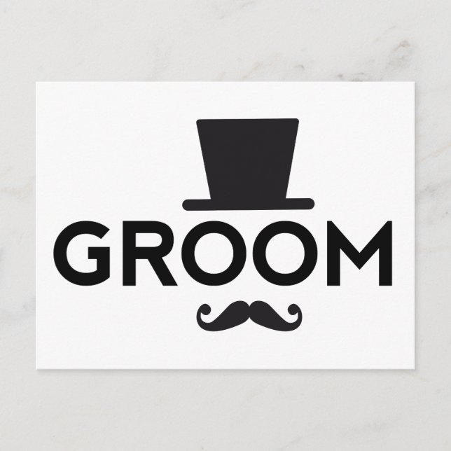 Groom med hatt och mustasch, ord art textdesign vykort (Framsida)