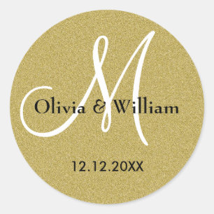 Groom Monogram Guld Glitter Bröllop Runt Klistermärke