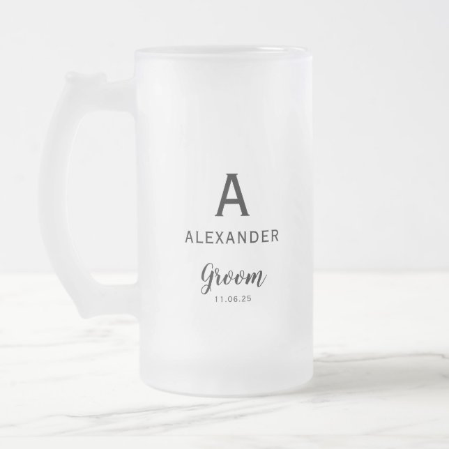 Groom Monogram Namn Bröllop Frostat Ölglas (Vänster)