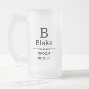 Groom Monogramme Frosted Glass Beer Mugg