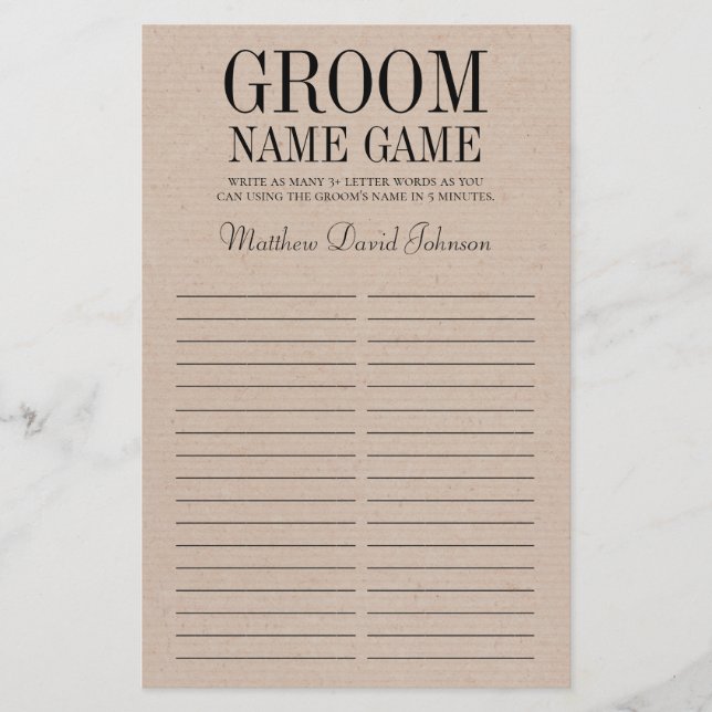 Groom Namn-spel (Framsida)