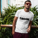 GROOM (namn) T Shirt<br><div class="desc">Gumman kommer att kärlek den här t-shirt när han får redo för sin stora dag. Texten säger GROOM. Samma text och färg upprepar sig på baksidan av denna t-shirt. Texten är en bild så att färg kan ändras till vad du vill.</div>