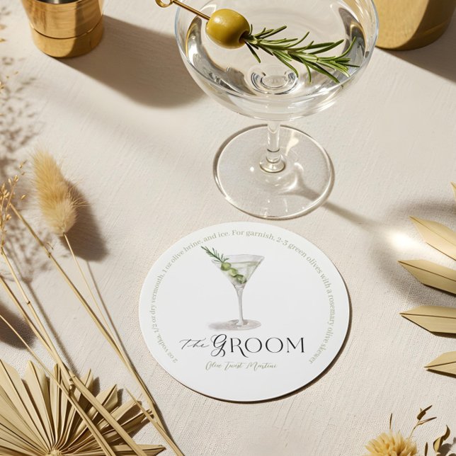 Groom Namnteckning Cocktail Watercolor Bröllop Dri Underlägg Papper Rund (Groom Signature Cocktail Watercolor Wedding Drink Round Paper Coaster)
