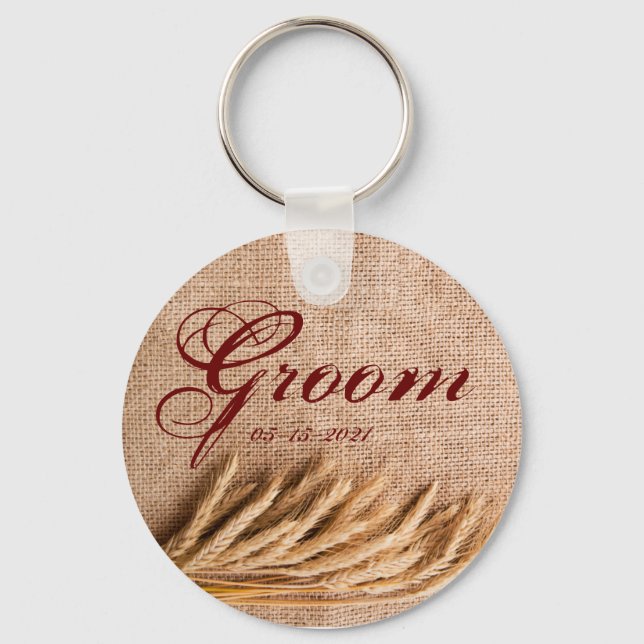 Groom Nyckelring Wheat on Burlap Sack Land Rusti (Framsida)