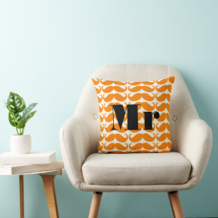 Groom Orange och Ivory Mustache Patten Kudde