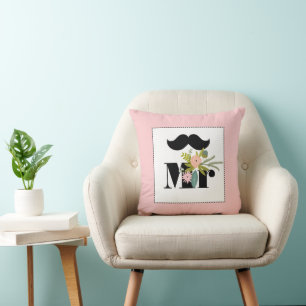 Groom Peachy Mustache Flora and Fauna Pillow Kudde