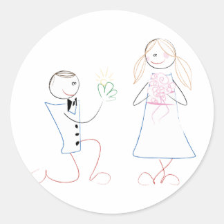 Groom Proposing to Bride Wedding Stickers Runt Klistermärke