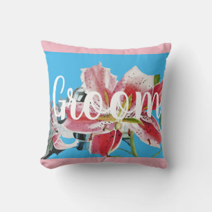 Groom Rosa Retro Lily blommigt Bröllop Decor Cushi Kudde