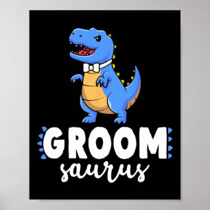 Groom Saurus Dinosaur Förlovning Bröllop Par M Poster