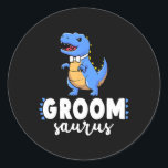 Groom Saurus Dinosaur Förlovning Bröllop Par M Runt Klistermärke<br><div class="desc">Groom Saurus Dinosaur Förlovning Bröllop Par Matching</div>