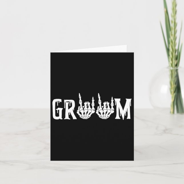 Groom Skeleton Sten Hand Halloween Bröllop Bachelo Kort (Framsida)