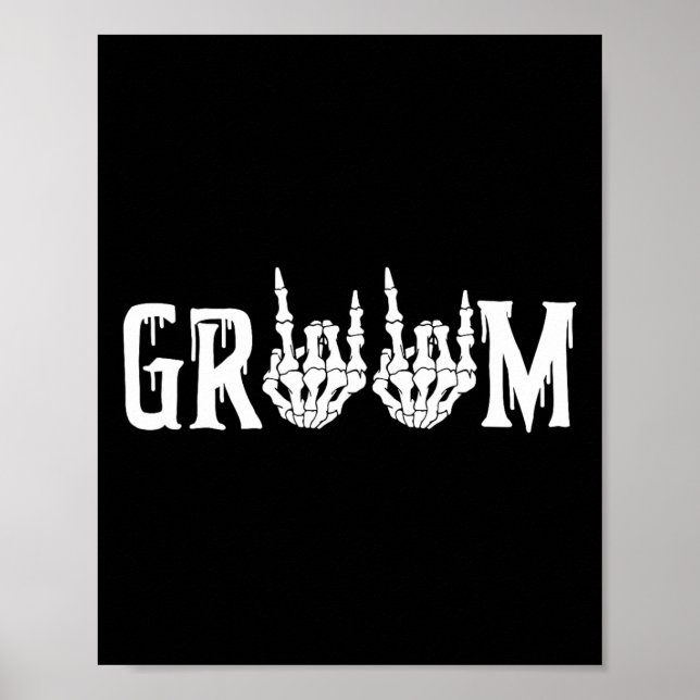 Groom Skeleton Sten Hand Halloween Bröllop Bachelo Poster (Framsidan)