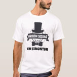 Groom Squad Black White Bachelor Party T Shirt<br><div class="desc">Utforma dina marskalkar och bästa man för att matcha t-shirts för din reklamfest eller andra fotoutskott före bröllop. Den här grupprutans design är ett underbart val. Den har en top hat och en bockslips. Anpassa varje t-shirt med namn. Svart grafik och text på vitt.</div>