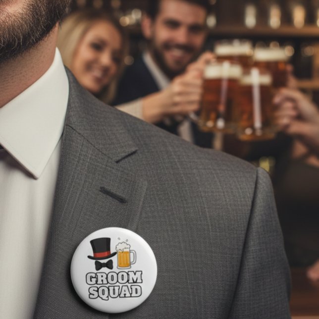 Groom Squad Hat and Beer Button Pin Knapp (Skapare uppladdad)