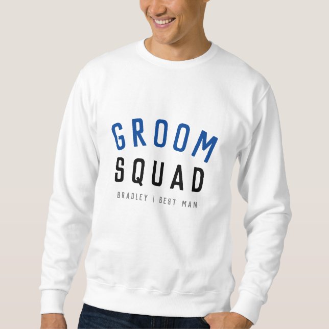 Groom Squad | Modern Bachelor Groomsman Snyggt Lång Ärmad Tröja (Framsida)