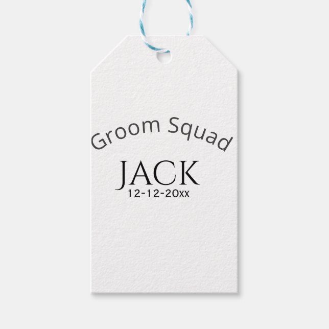 Groom squad name date year bold letter bachelorett presentetikett (Framsidan)